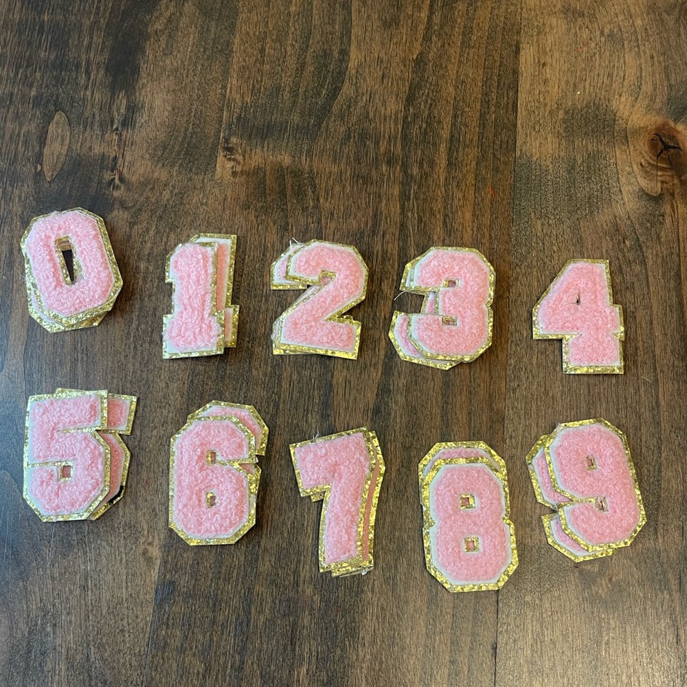 2” Pink Number Self Adhesive Varsity Chenille Patches